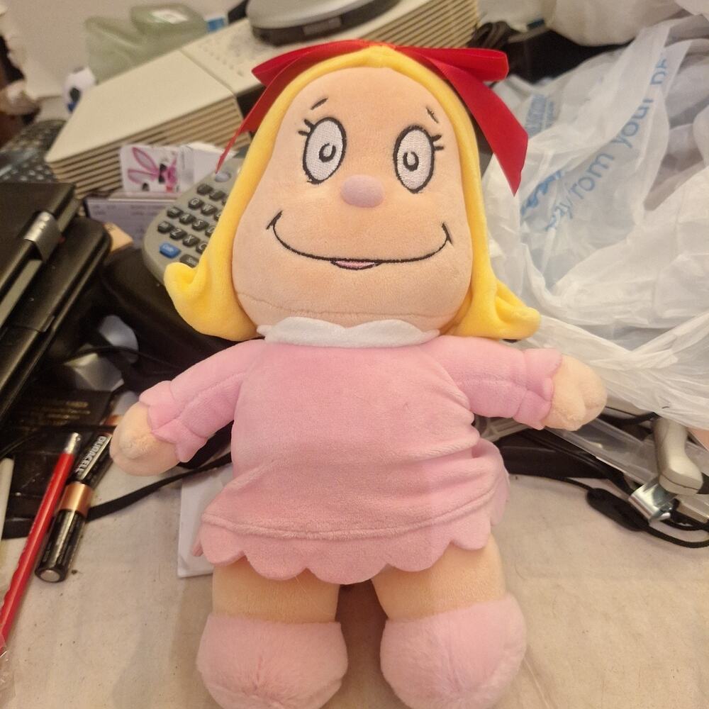 New Ruz Dr Seuss Cindy Lou Who 8” Pink Red Bow Soft Plush Doll Toy Small Grinch
